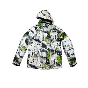 Mutu Snow Ski Coat Mens XL White‎ Green Black Skull Abstract Detachable Hood